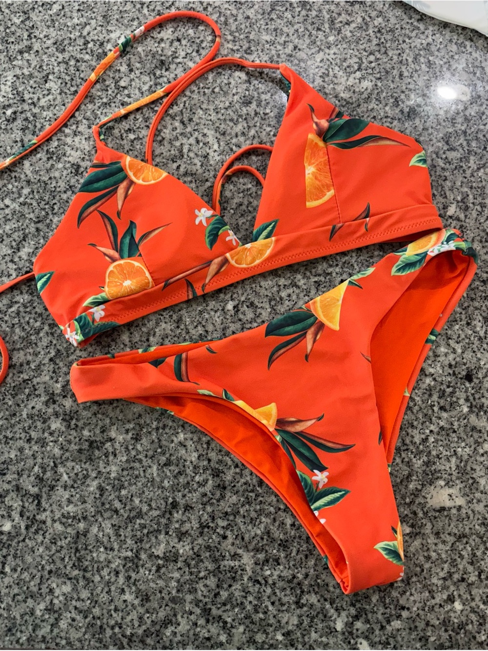 Zaful Orange Tropical Fruit Print Bikini Set